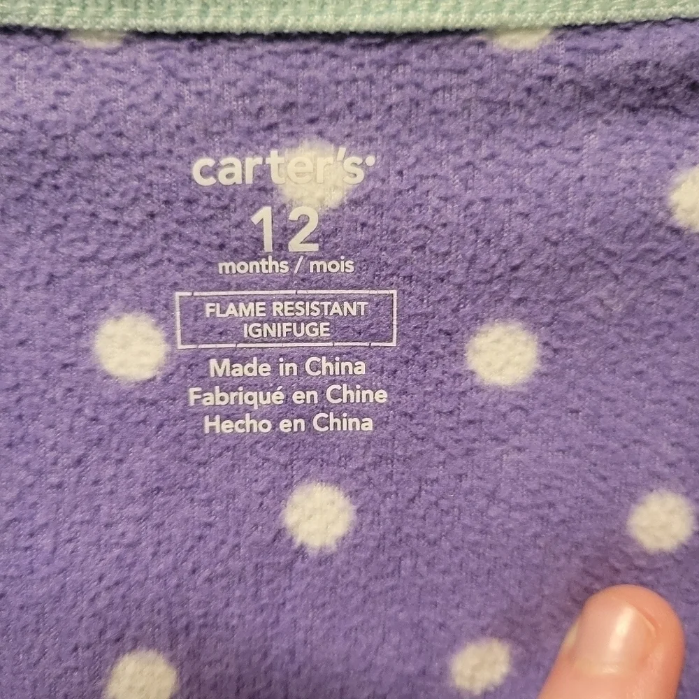Set Of 2 Carter's Girl's Footie Pajamas Side Foot Zip-Up Size 12 Months